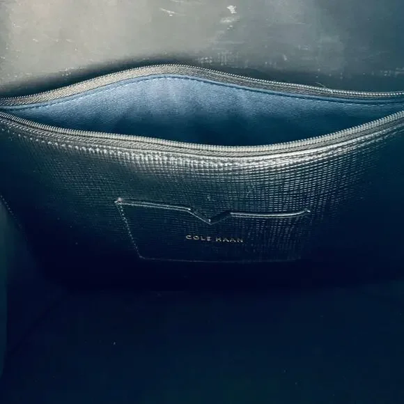 Cole Haan Black Cross Grain Leather Tote Purse - Picture 7 of 9